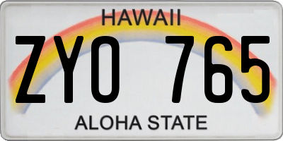 HI license plate ZYO765