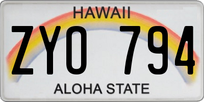 HI license plate ZYO794