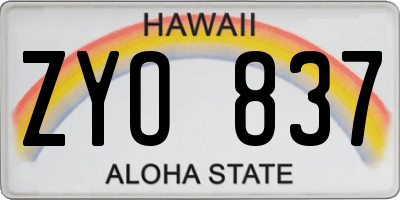 HI license plate ZYO837