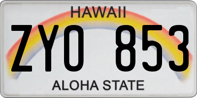 HI license plate ZYO853
