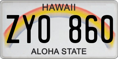 HI license plate ZYO860