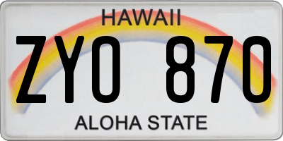 HI license plate ZYO870