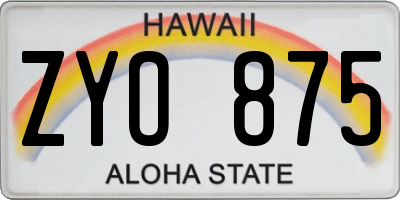 HI license plate ZYO875