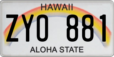 HI license plate ZYO881