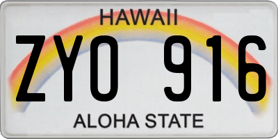 HI license plate ZYO916