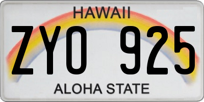 HI license plate ZYO925