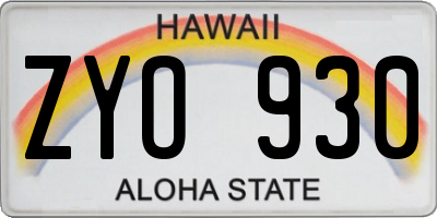 HI license plate ZYO930