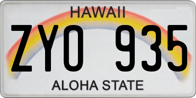 HI license plate ZYO935