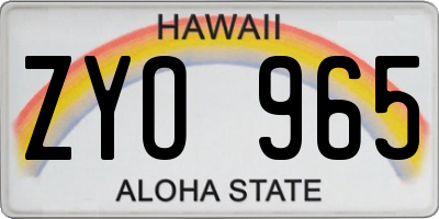 HI license plate ZYO965
