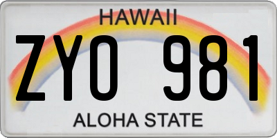 HI license plate ZYO981