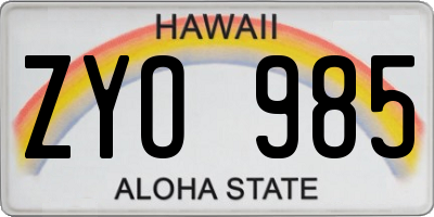 HI license plate ZYO985