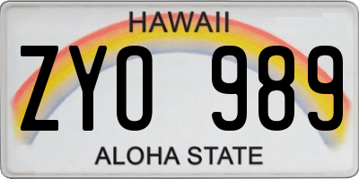 HI license plate ZYO989
