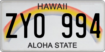 HI license plate ZYO994