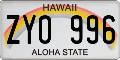 HI license plate ZYO996