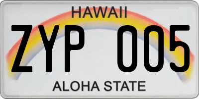 HI license plate ZYP005