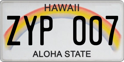 HI license plate ZYP007