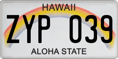 HI license plate ZYP039