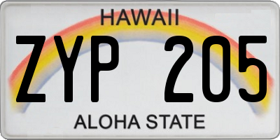 HI license plate ZYP205