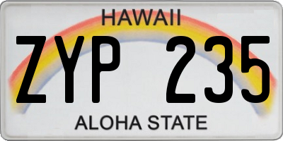 HI license plate ZYP235