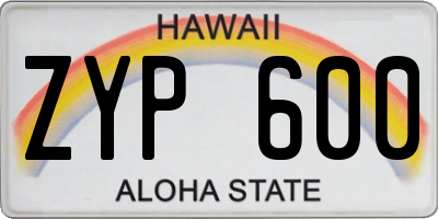 HI license plate ZYP600