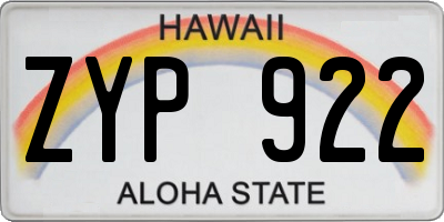 HI license plate ZYP922