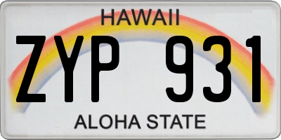 HI license plate ZYP931