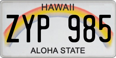 HI license plate ZYP985