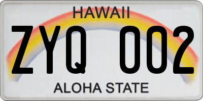 HI license plate ZYQ002