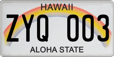HI license plate ZYQ003