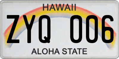 HI license plate ZYQ006