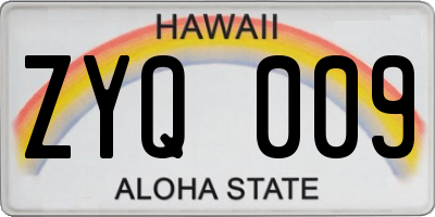 HI license plate ZYQ009