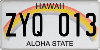 HI license plate ZYQ013