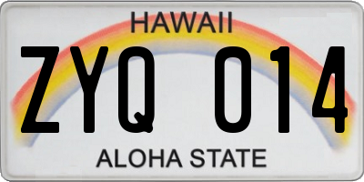 HI license plate ZYQ014