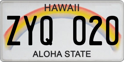 HI license plate ZYQ020