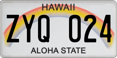 HI license plate ZYQ024