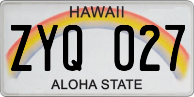 HI license plate ZYQ027