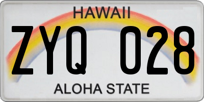HI license plate ZYQ028