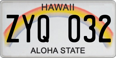 HI license plate ZYQ032
