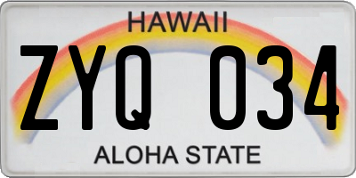 HI license plate ZYQ034