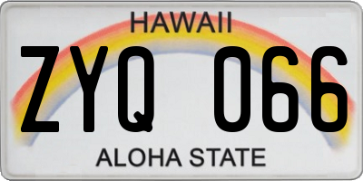 HI license plate ZYQ066