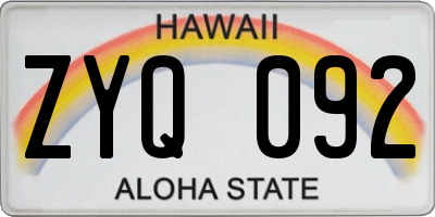 HI license plate ZYQ092
