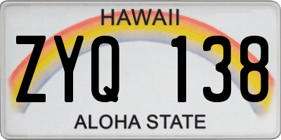 HI license plate ZYQ138