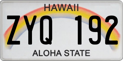 HI license plate ZYQ192