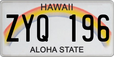 HI license plate ZYQ196