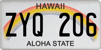 HI license plate ZYQ206
