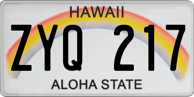 HI license plate ZYQ217