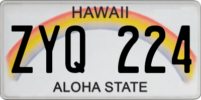 HI license plate ZYQ224