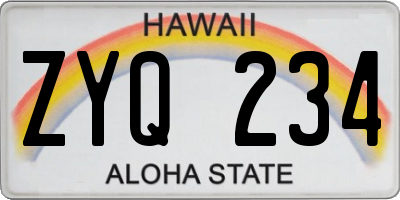 HI license plate ZYQ234