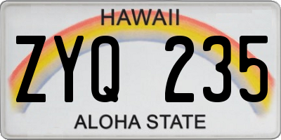 HI license plate ZYQ235