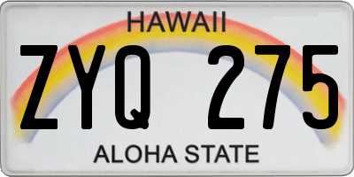 HI license plate ZYQ275